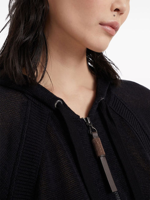 zip-up hooded cardigan